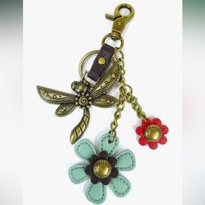 Chala Green/blue and Red Flower Dragonfly Keychain